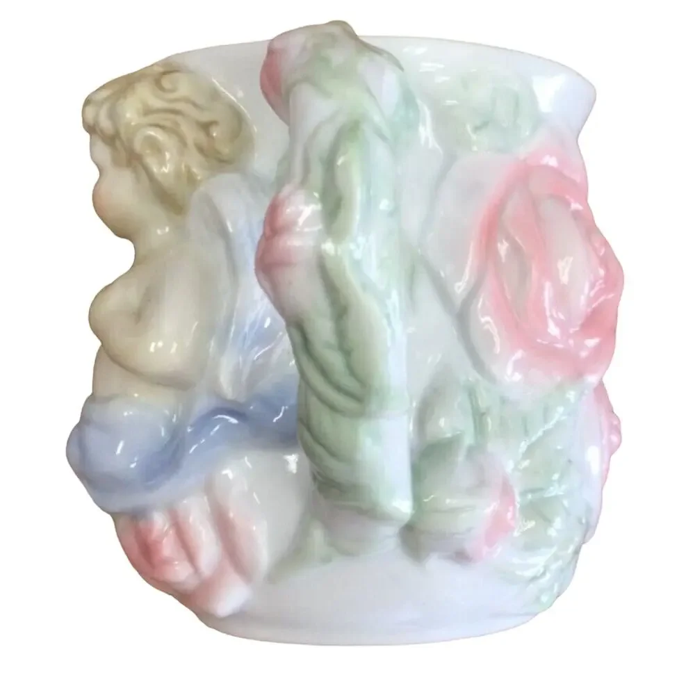 Avon Collectible Angel Rose Tea Cup Mug Cherub Embossed Pink Porcelain Floral